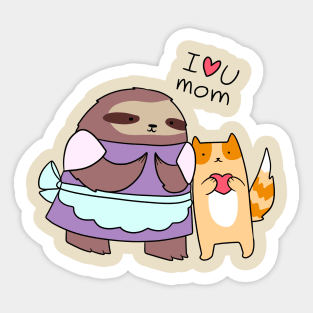 I Love U Mom Sloth and Cat Sticker